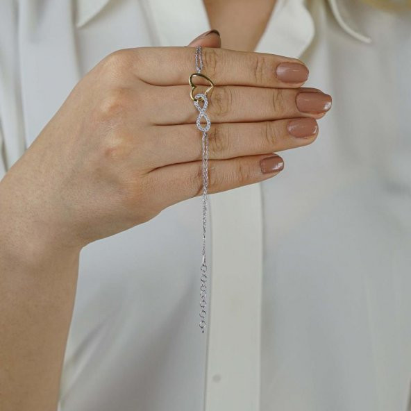 Kalp İçerisinde Sonsuzluk Tasarımlı 925 Ayar Gümüş Kadın Bileklik - Resim 2