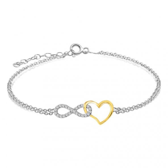 Kalp İçerisinde Sonsuzluk Tasarımlı 925 Ayar Gümüş Kadın Bileklik - Resim 3