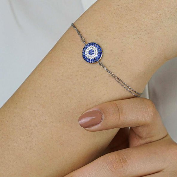 Nazar Boncuğu Tasarımlı 6 Sıralı 925 Ayar Gümüş Kadın Bileklik ürün görseli 1