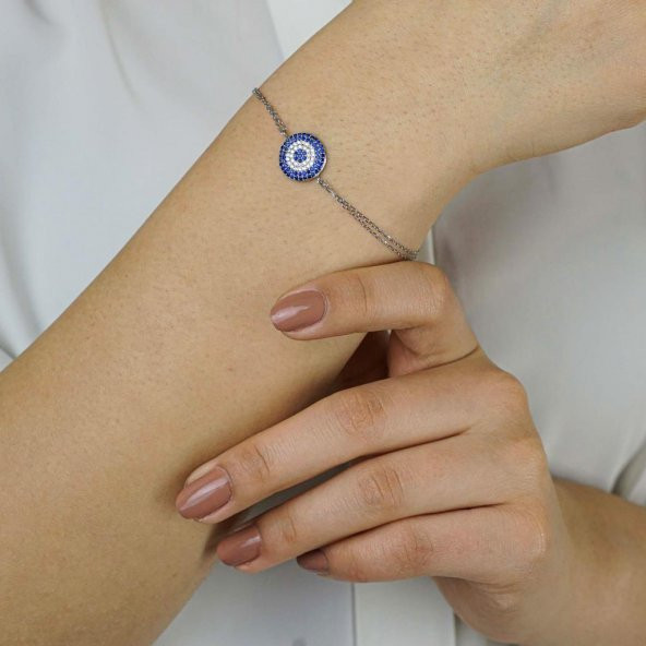 Nazar Boncuğu Tasarımlı 6 Sıralı 925 Ayar Gümüş Kadın Bileklik - Resim 3
