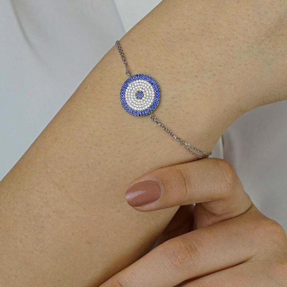 Nazar Tasarımlı 8 Sıralı 925 Ayar Gümüş Kadın Bileklik ürün görseli 1