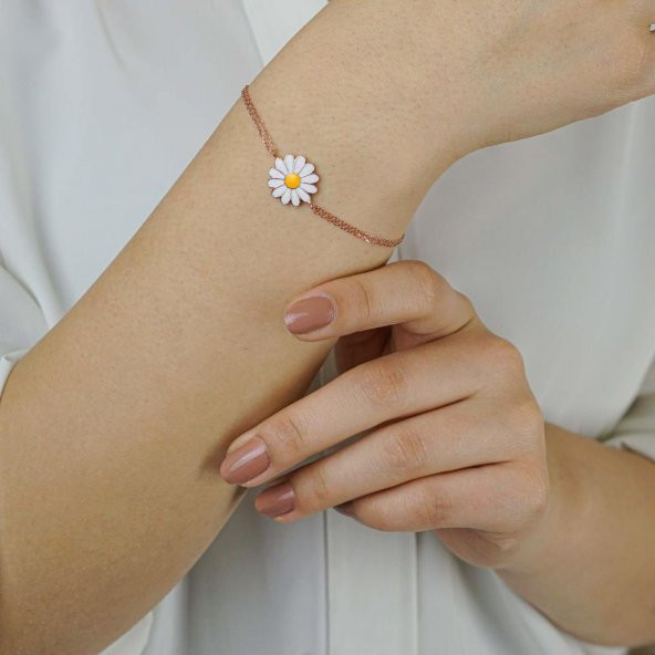 Papatya Tasarımlı Rose Renk 925 Ayar Gümüş Kadın Bileklik - 3