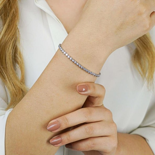 Yuvarlak 925 Ayar Gümüş Su Yolu Bileklik 2mm - Resim 3