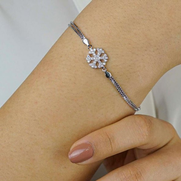 Kar Tanesi Tasarımlı 925 Ayar Gümüş Kadın Bileklik ürün görseli 1