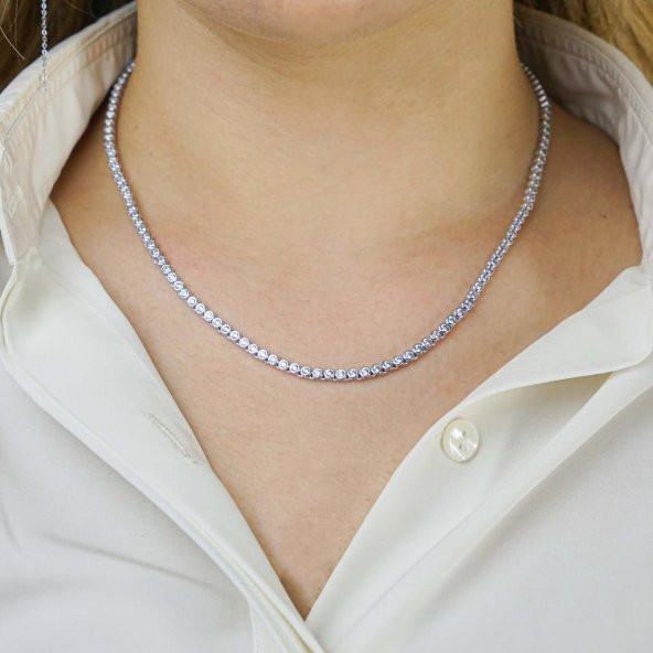 Pırlanta Tasarımlı Yuvarlak 925 Ayar Gümüş Su Yolu Kolye 45 CM ürün görseli