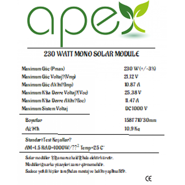 Apex 230 Watt Half-cut Monokristal Güneş Paneli - 2