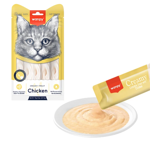 Wanpy Tavuk 12'li-Krema Kedi Ödülü 5x14 gr RA-049  Likit  Kedi Ödülü - 4