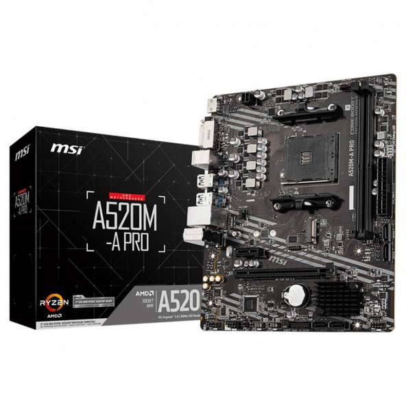 MSI A520M-A PRO DDR4 M2 PCIe NVME HDMI DVI PCIe 16X v3.0 AM4 mATX - 7