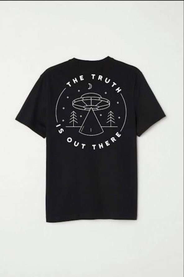 Finezza Ufo Baskılı Pamuk Siyah T-Shirt L Beden - 976 - 2