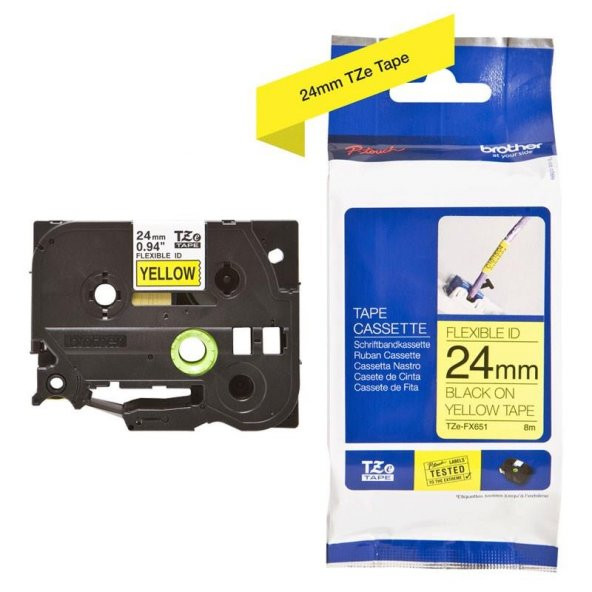 BROTHER P-Touch TZE-FX651 MUADİL SARI ESNEK ETIKETE SIYAH (24mm x 8m) - 2