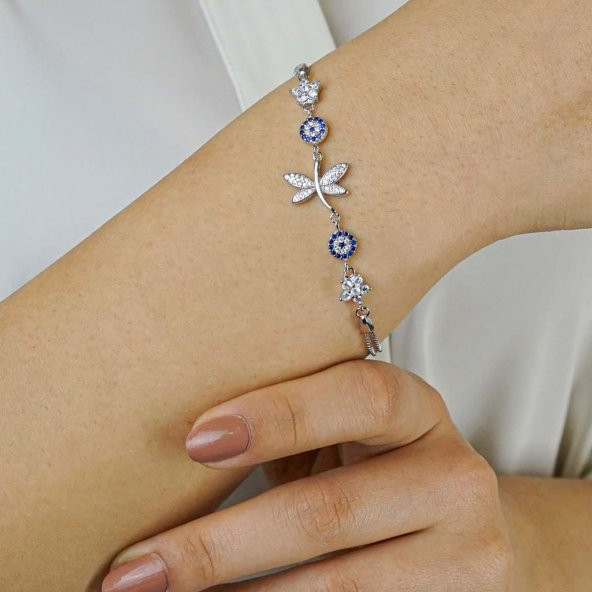 Yusufcuk Tasarımlı Çiçek Nazar Detaylı 925 Ayar Gümüş Kadın Bileklik ürün görseli