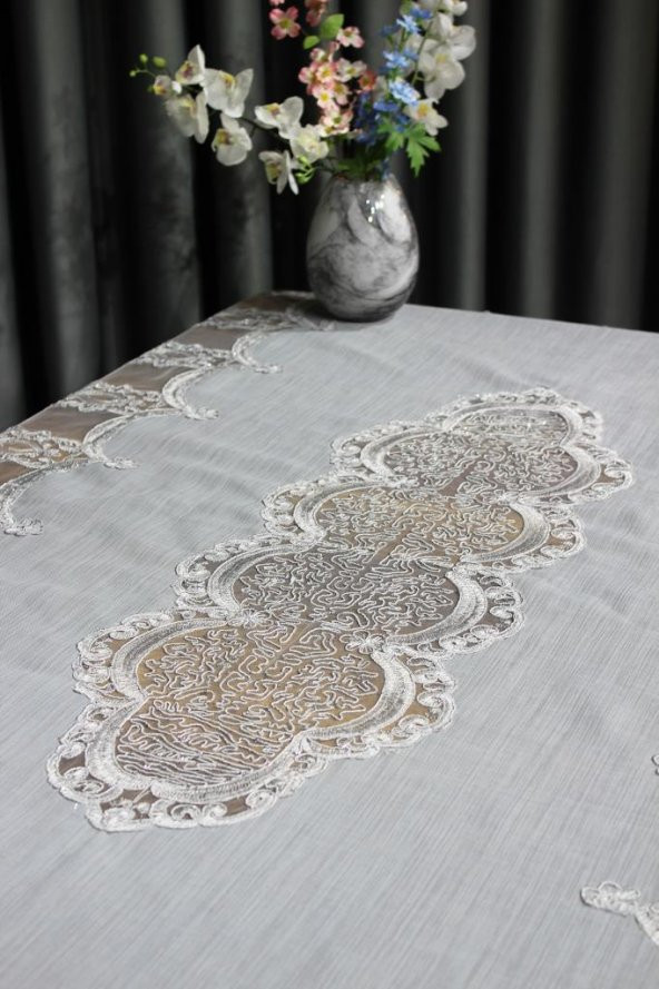 Çeyiz Diyarı Saray Tek Masa Örtüsü 160x230 Cm Gri - 8