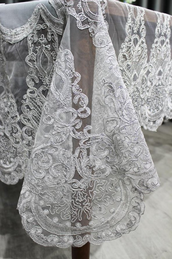 Çeyiz Diyarı Saray Tek Masa Örtüsü 160x230 Cm Gri - 9