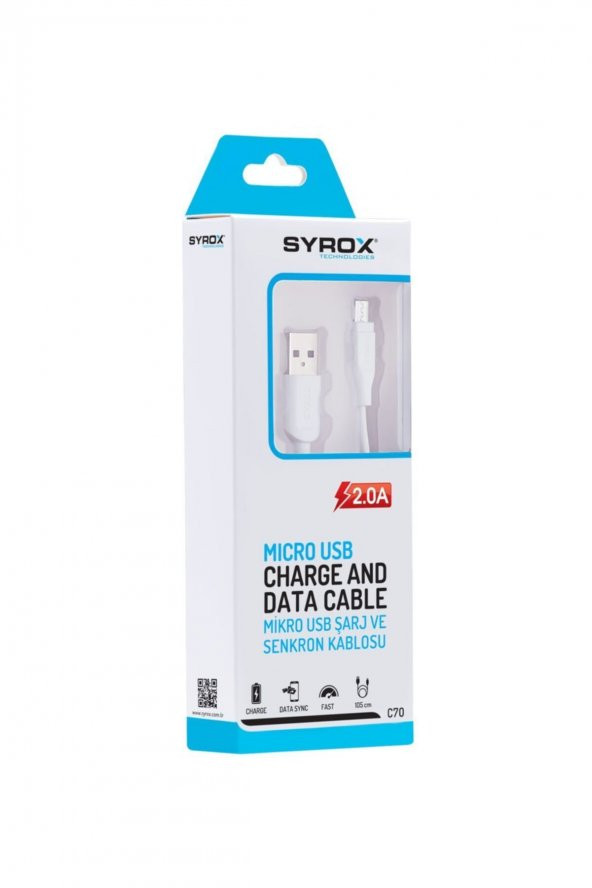 Syrox C-70 2.0 A Hızlı Mıcro Usb Şarj Ve Data Kablosu