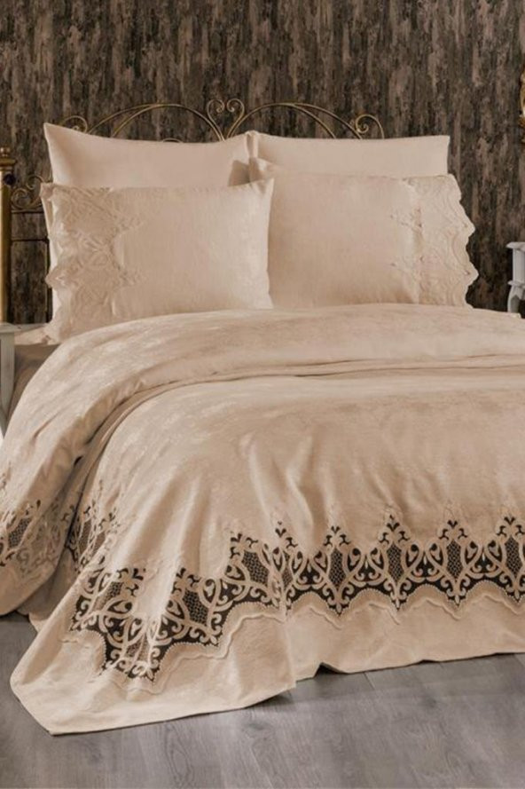 Çeyiz Diyarı Stella Çift Kişilik Pike Takımı Bej - Resim 4