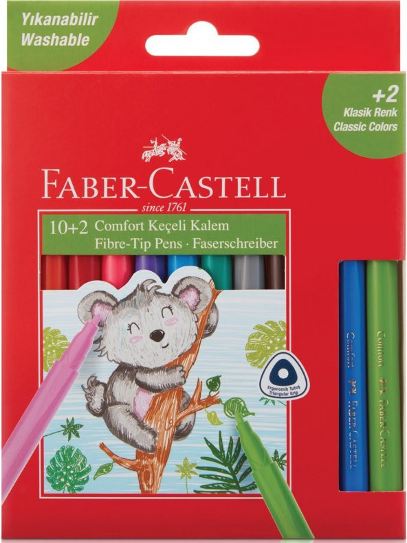 Faber-Castell Comfort Yıkanabilir Keçeli Kalem, 10+2