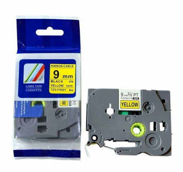 BROTHER P-Touch TZE-FX621 MUADİL SARI ESNEK ETIKETE SIYAH (9mm x 8m) - 2