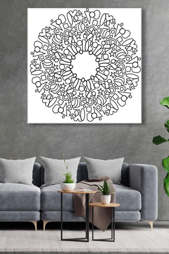 Geometrik Şekilli Mandala Tuval - 105662 -  Dekoratif Duvar Kanvas Tablo