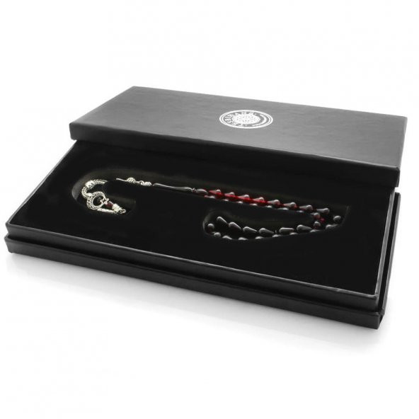 Nipora Kararmaz Metal Ayyıldız Püsküllü Damla Kesim Süzme Kırmızı-Siyah Ateş Kehribar Tesbih - Resim 3