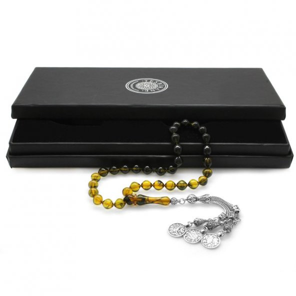 Nipora Kararmaz Metal Mecidiye Püsküllü İstanbul Kesim Süzme Sarı-Siyah Ateş Kehribar Tesbih - 2