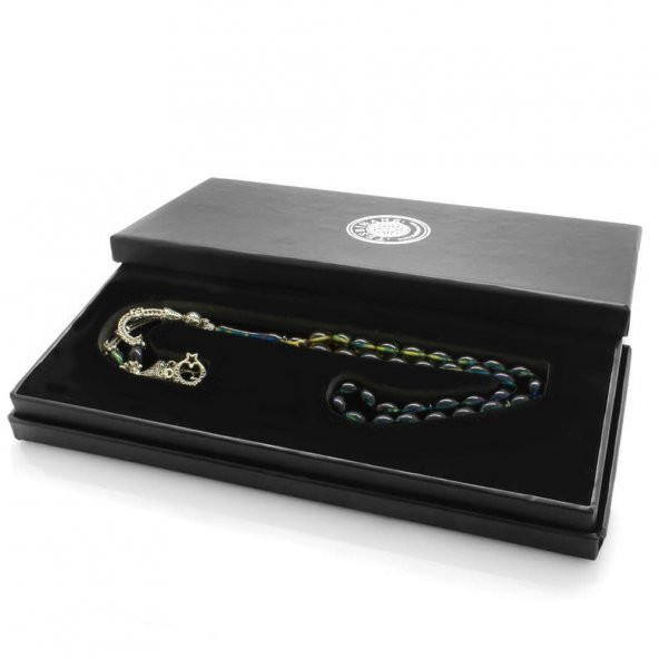 Nipora Kararmaz Metal Ayyıldız Püsküllü Arpa Kesim Süzme Mavi-Beyaz Ateş Kehribar Tesbih - 3