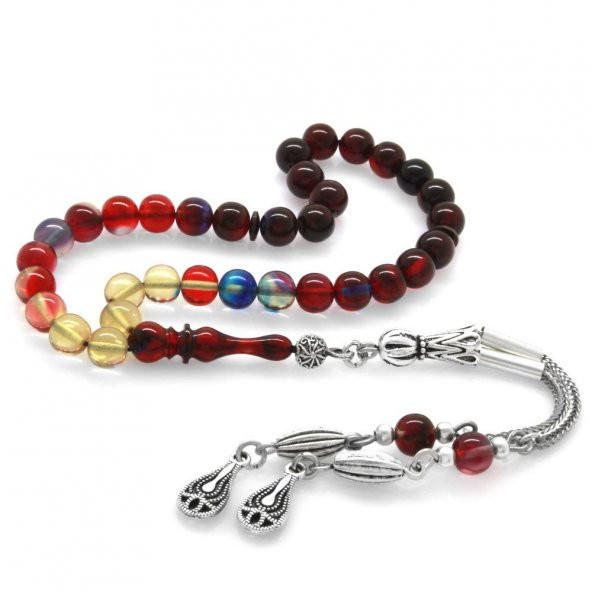 Nipora Kararmaz Metal Püsküllü Küre Kesim Bilek Boy Süzme Bonibon Ateş Kehribar Tesbih ürün görseli