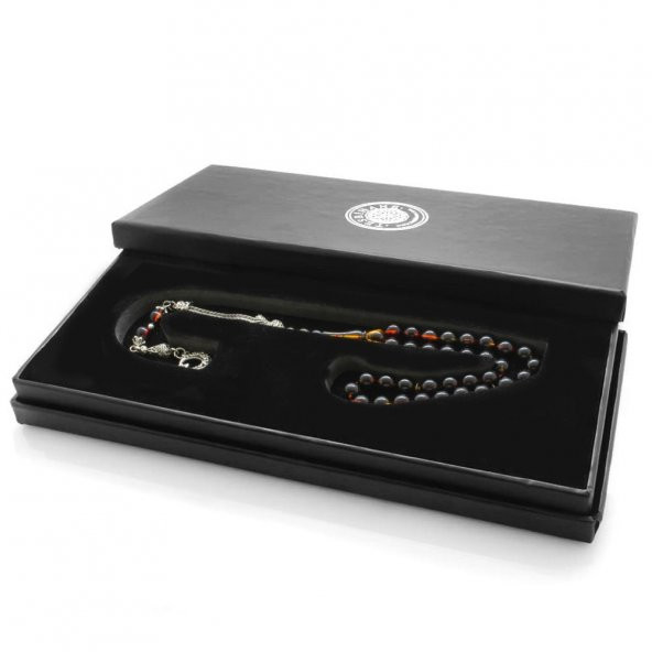 Nipora Kararmaz Metal Ayyıldız Püsküllü Küre Kesim Süzme Bala-Siyah Ateş Kehribar Tesbih - 3