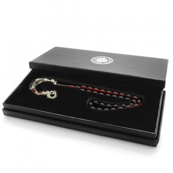 Nipora Kararmaz Metal Ayyıldız Püsküllü Arpa Kesim Süzme Kırmızı-Siyah Ateş Kehribar Tesbih - Resim 3