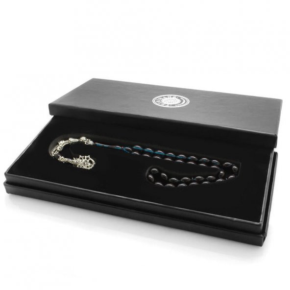 Nipora Kararmaz Metal Ayyıldız Püsküllü Arpa Kesim Süzme Turkuaz-Siyah Ateş Kehribar Tesbih - Resim 3