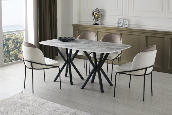 Erezoğulları Mobilya Royal Masa High Gloss Siyah Mutfak Masa 4 Sandalye Seti 90*160