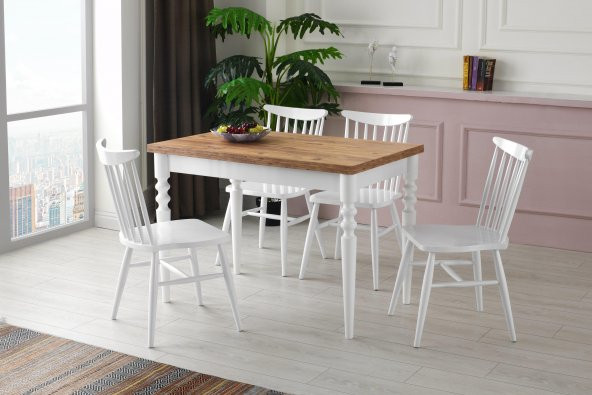 Erezoğulları Mobilya Cunda Yandan Açılır Mutfak Masa Takımı ve 4 Adet Sandalye 70x110cm
