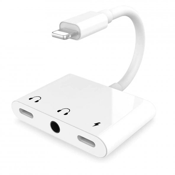 Winex 8Pin 3in1 Lightning to 3.5mm Aux + Lightnin Ses + Lightning Şarj Dönüştürücü Adaptörü Beyaz