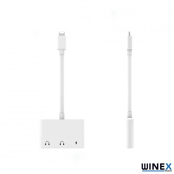 Winex 8Pin 3in1 Lightning to 3.5mm Aux + Lightnin Ses + Lightning Şarj Dönüştürücü Adaptörü Beyaz - 4