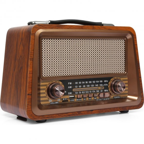 Nostaljik Radyo Gerçek Ahşap Eskitme Bluetooth Hoparlör Mp3 Çalar Müzik Kutusu - 3