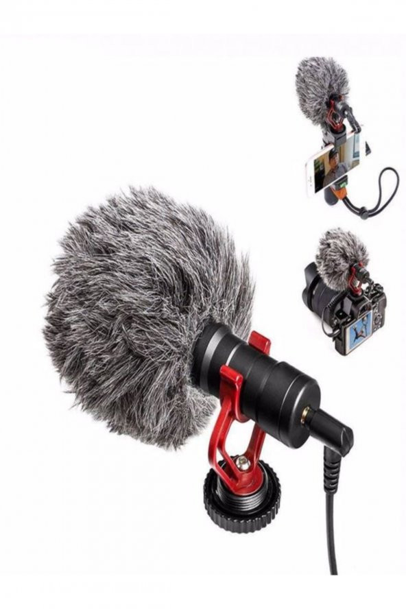 Dslr Video Fotoğraf Makinesi Kamera Üstü Shotgun Mikrofon + Tüylü Sünger