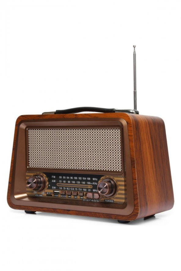 Nostaljik Radyo Gerçek Ahşap Eskitme Bluetooth Hoparlör Mp3 Çalar Müzik Kutusu