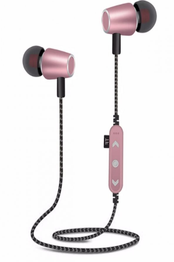 Ms-t14 Hafıza Kartı Takılabilir Metal Bluetooth Kulak Içi Kulaklık Rosegold