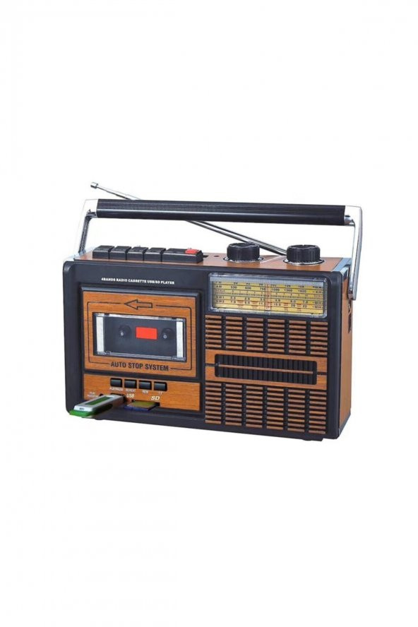 Nostaljik Müzik Kutusu Radyo Şarjlı Bluetooth Usb Sd Mp3 Kaset Koyma Özelikli