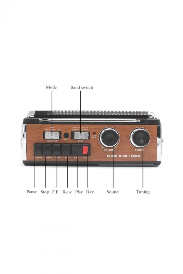 Nostaljik Müzik Kutusu Radyo Şarjlı Bluetooth Usb Sd Mp3 Kaset Koyma Özelikli - 4
