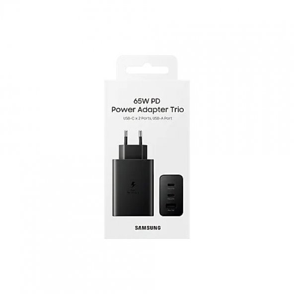 Samsung 3in1 Trio 65W 2xPD+UsbA Ev Tipi Şarj Aleti 3 Çıkışlı EP-T6530NBEGWW Samsung Türkiye Garantili - 5