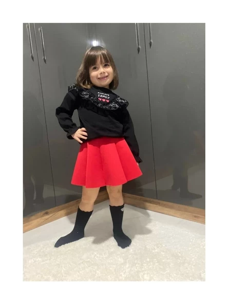 Kırmızı Renk Volanlı Dalgıç Kumaş Etek  - 2