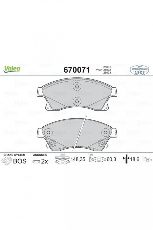 VALEO Fren Balatası Ön Orjinal 15 Inch 276 mm Dıskler Içın - 1