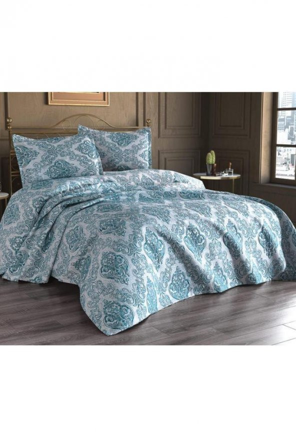 Çeyiz Diyarı Sude Jakarlı Yatak Örtüsü Petrol - Resim 6