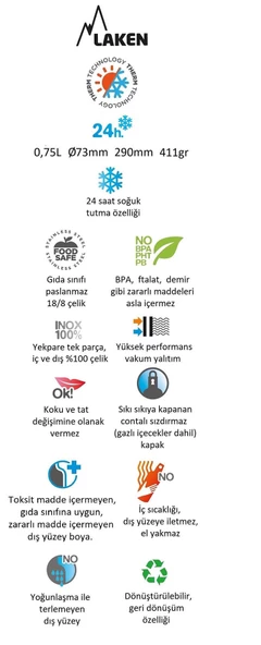Laken Çelik 18/8 Jannu Termos Şişe 0,75L - Haki LKTJ7K - 2