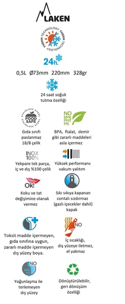 Laken Çelik 18/8 Jannu Termos Şişe 0,50L - Haki LKTJ5K - 2