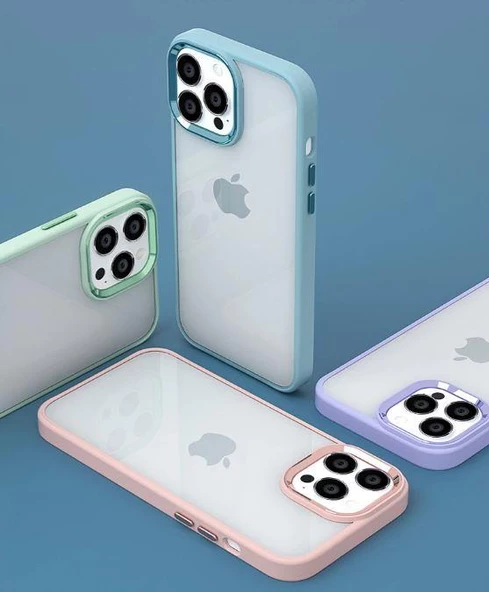 İphone 13  Metal Kamera Çerçeveli Kenarları Renkli Kılıf - 3