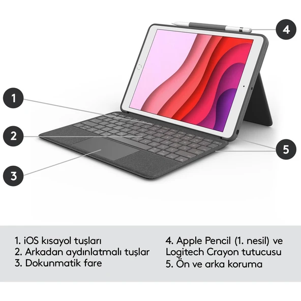 Logitech Combo Touch 10.2" iPad 7,8,9. Nesil İçin Türkçe Klavyeli Kılıf 920-009995 - 6