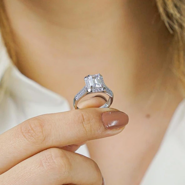 Pırlanta Model Baget Taşlı 925 Ayar Gümüş Yüzük - Resim 2