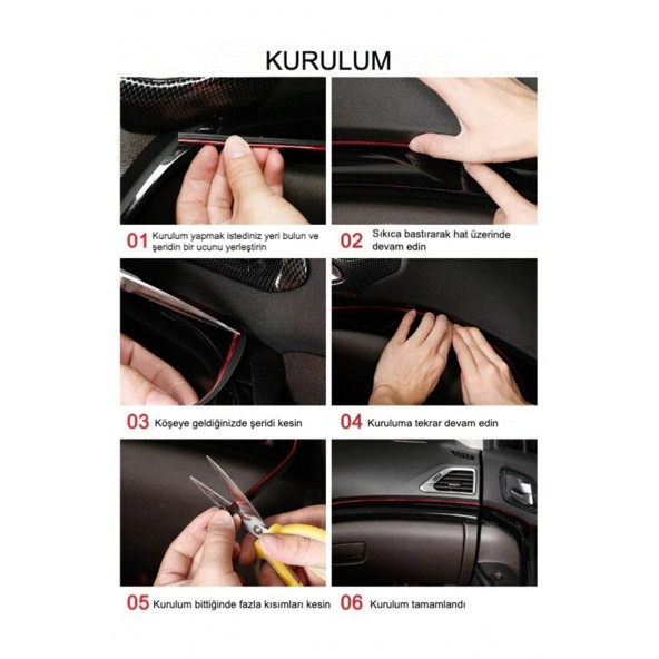 Araba Nikelaj Çıta Krom Şerit, Torpido, Kapı Içi Kaplama Trim Kaplama, Kırmızı/Lacivert - 5