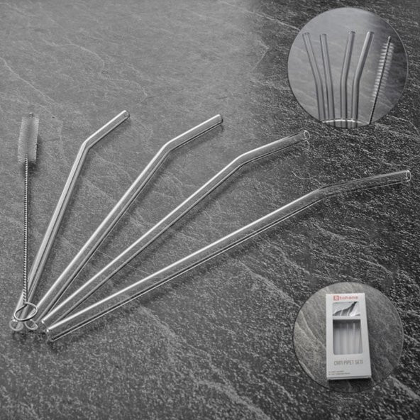 Hometarz 4 lü Eğimli Cam Pipet Şeffaf Temizleme Fırçalı